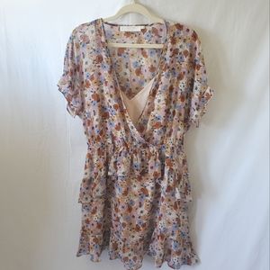 ASTR the Label Neutral Floral Ruffle Skirt Dress - XL